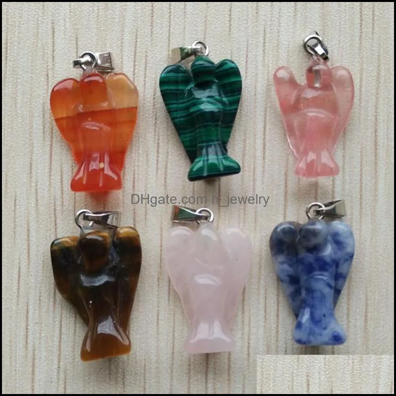 carved angel charms chakra stone pendant healing crystal hangings fashion jewelry making wholesale