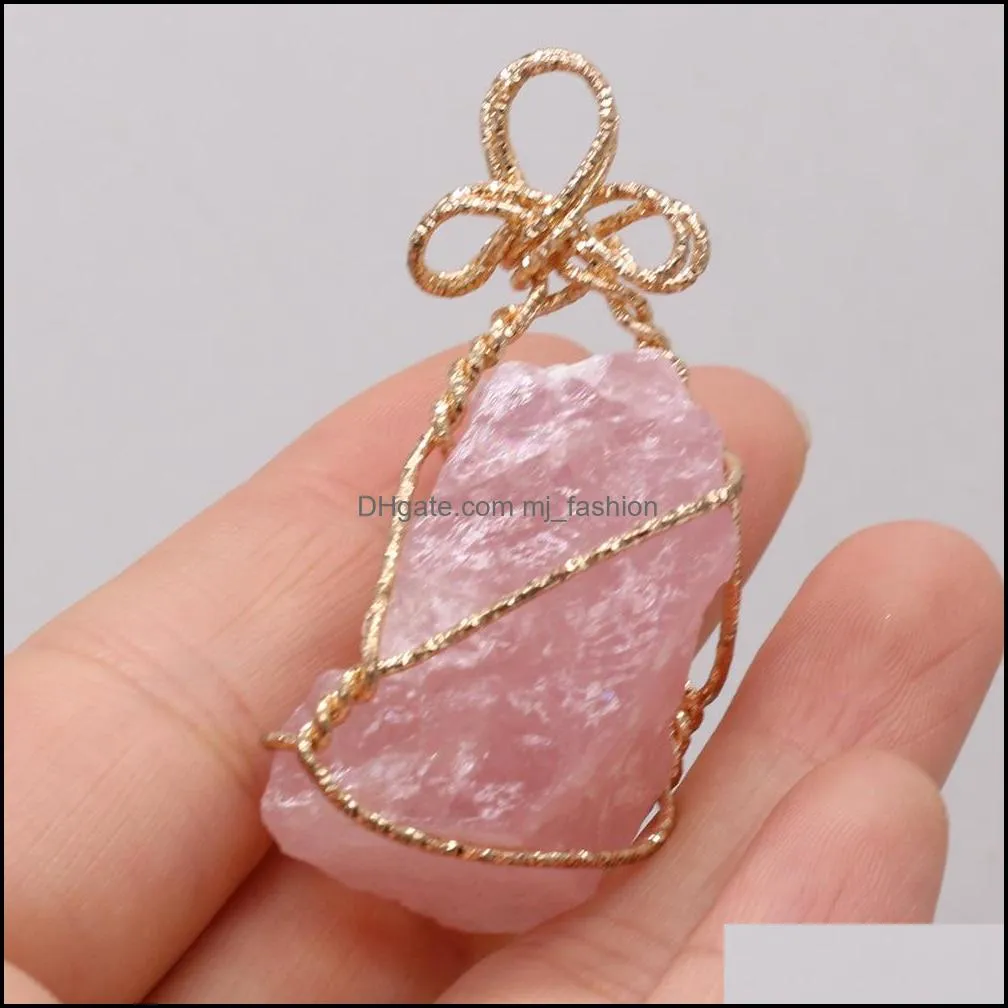 irregular wire wrapped pendant natural rawstone healing crystal amethyst stone pendants diy necklace women gift jewelry