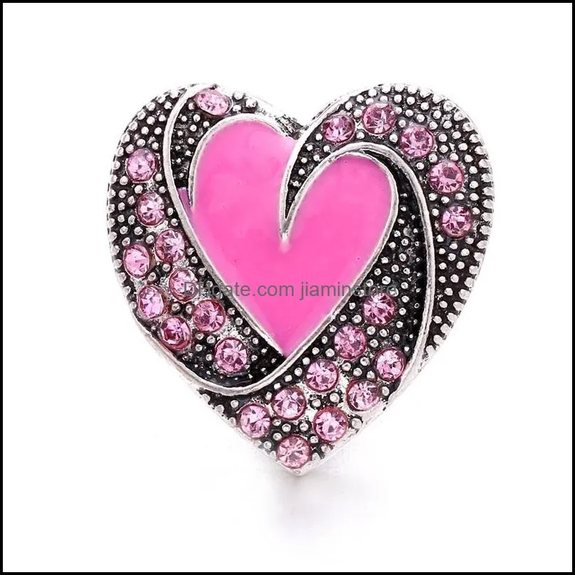 pink love rhinestone heart chunk clasp 18mm snap button zircon charms bulk for snaps diy jewelry findings suppliers gift