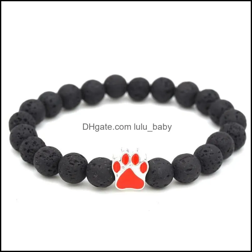 10 colors dog paw 8mm black lava stone beads strand bracelet  oil diffuser bracelets volcanic rock footprint beaded hand