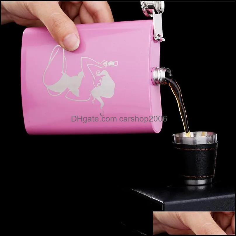8oz woman outdoor convenient hip flask stainless steel rose red wine bottle english letter patterns flagons fashion