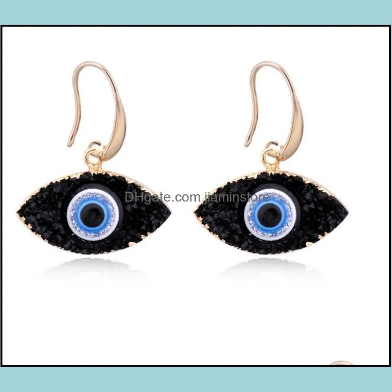 blue inspired jewelry evil eye druzy drusy pendant necklace earrings resin quartz crystal fashion for women