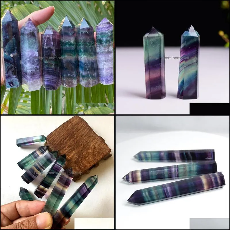 natural fluorite quartz crystal tower colorful striped point wand gift