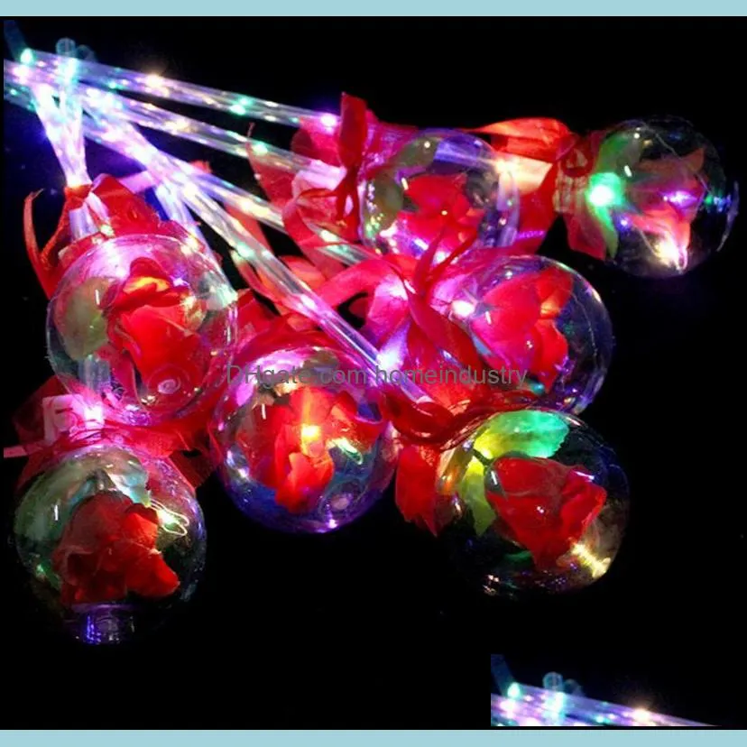 led party favor decoration light up glowing red rose flower wands bobo ball stick for wedding valentine`s day atmosphere decor