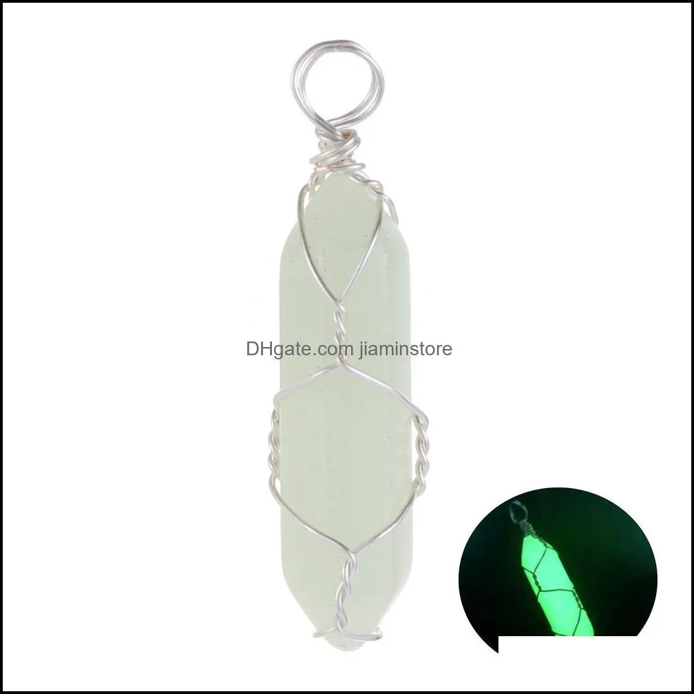 hexagonal pillar crystal pendant glow in the dark luminous wire wrap stone craft pendants diy necklaces gift for women men party