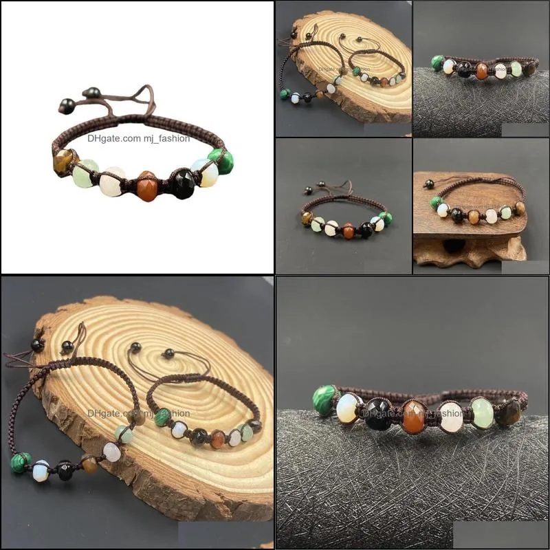 handmade seven chakras beaded braided stone bracelet brown rope hand strings for women friendship craft