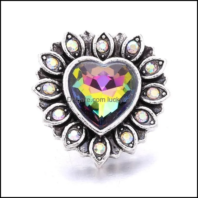 bright rhinestone fastener 18mm snap button clasp metal heart charms for snaps jewelry findings suppliers snapper