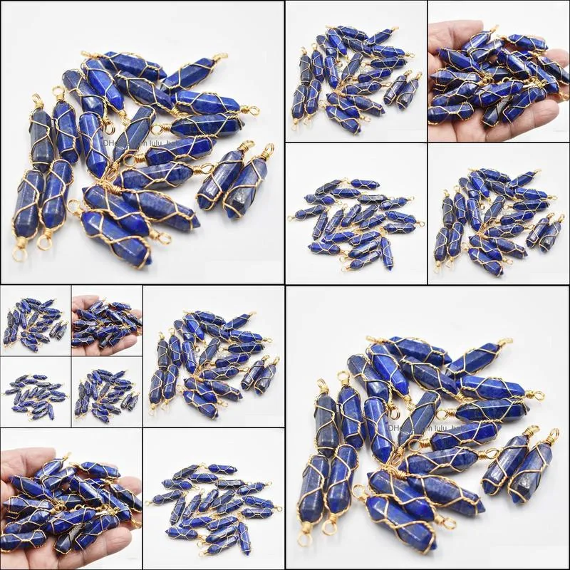 natural stone lapis lazuli amethyst charms hexagonal healing reiki point pendants for jewelry making