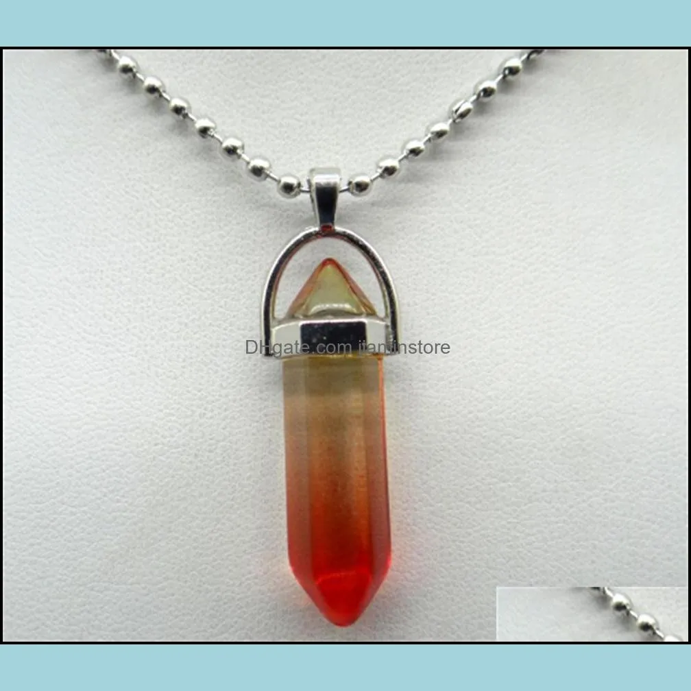 hexagonal colorful transparent glass crystal pendant stone jewelry making necklace accessories