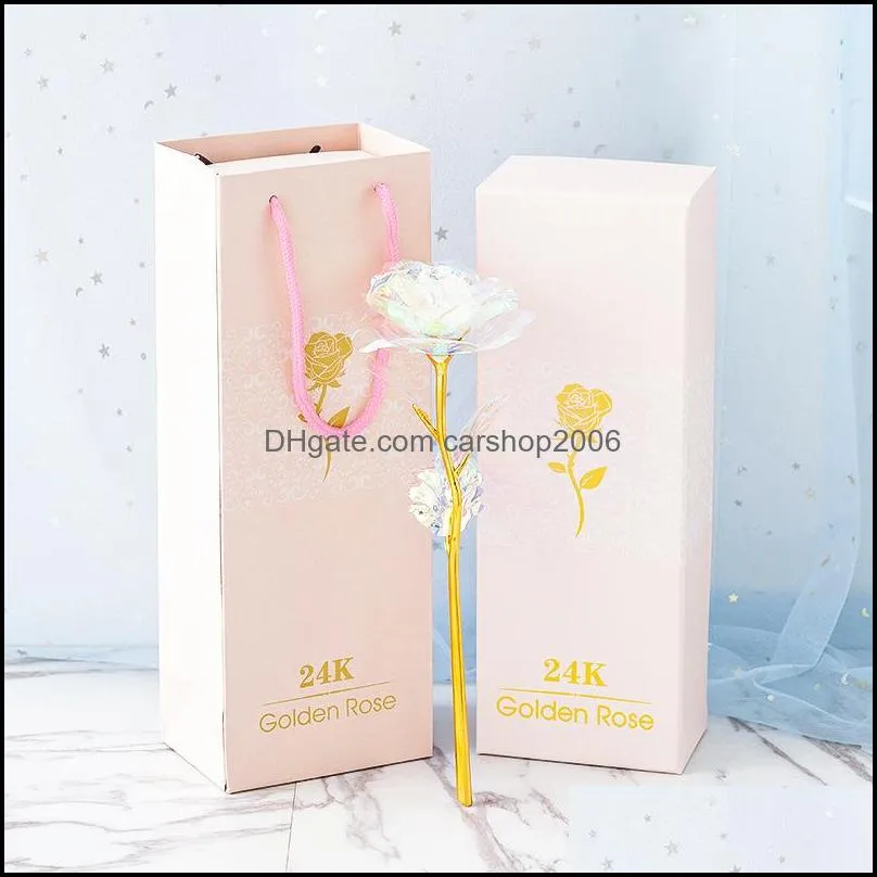 2021 gold foil plated rose flashing luminous rose flower golden rose wedding decor birthday mother`s day valentine day boxed gift 1273