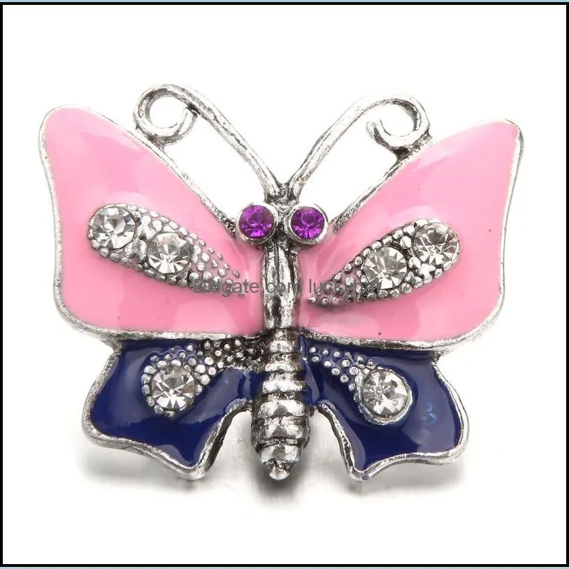 noosa snap rhinestone snap buttons oil painting butterfly 18mm snap button diy bracelet necklace jewelry gift