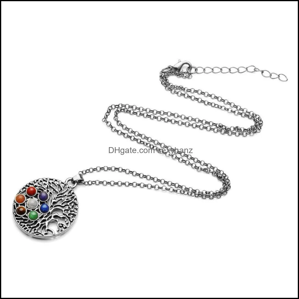 4mm natural stone chakra necklace spirit pendulum 7 chakra necklace ancient silver environmental protection electroplated zinc allo