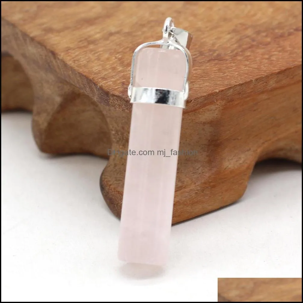 natural stone pendant cylinder column reiki healing chakra rose quartz amethysts point pendulo charms for necklace making