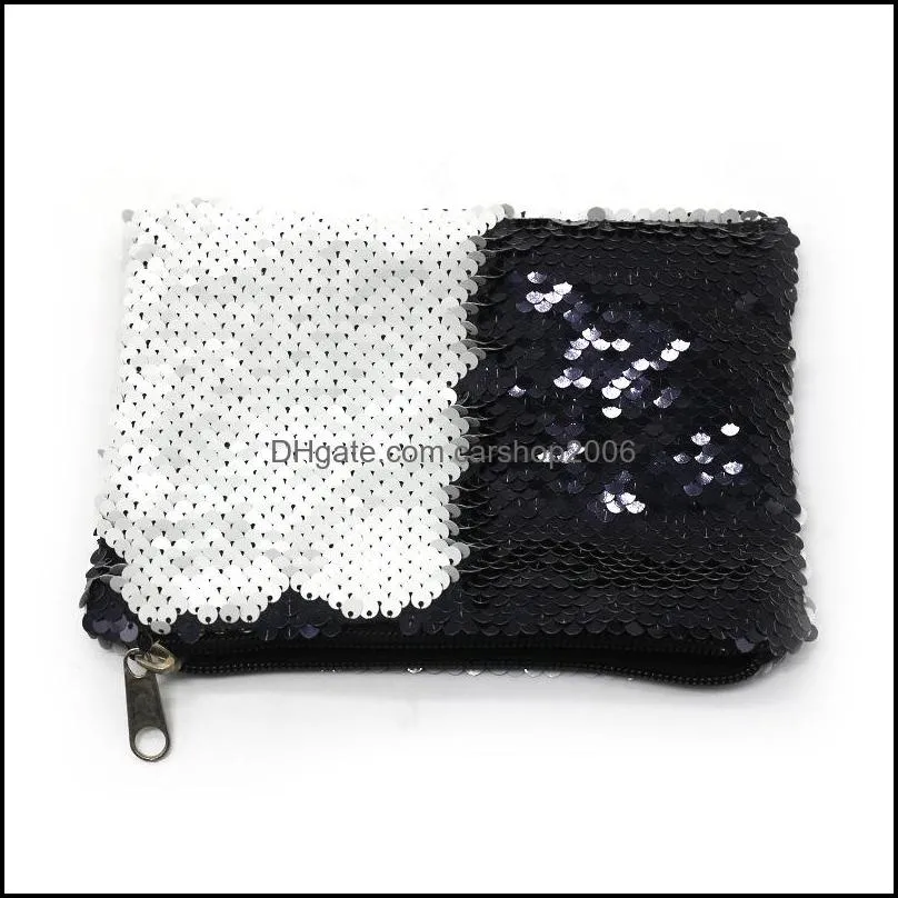 sublimation blank coin purses two color change mermaid sequins bag square zipper wallets storage lady deer rainbow high quality 5 5ex