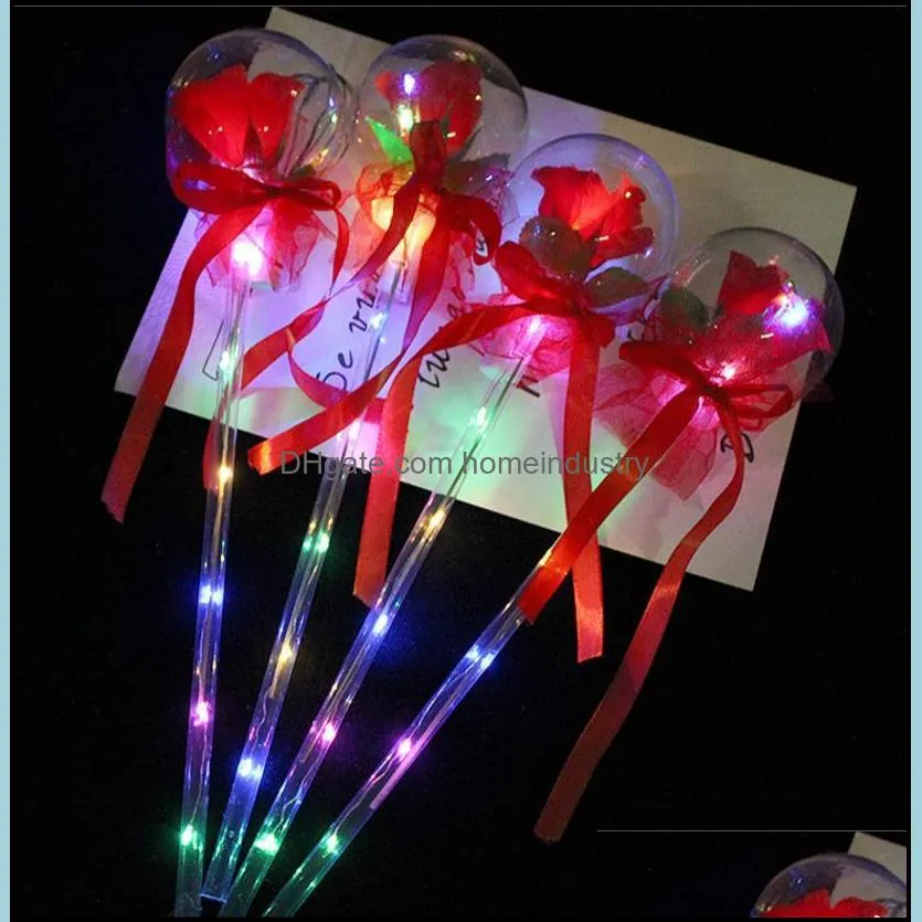 led party favor decoration light up glowing red rose flower wands bobo ball stick for wedding valentine`s day atmosphere decor