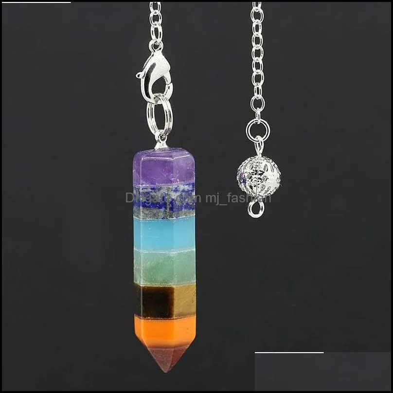 7 layers rainbow pillar divination crystal dowsing point yoga pendant pendulums pendants amulet wicca pendulo meditation for men women