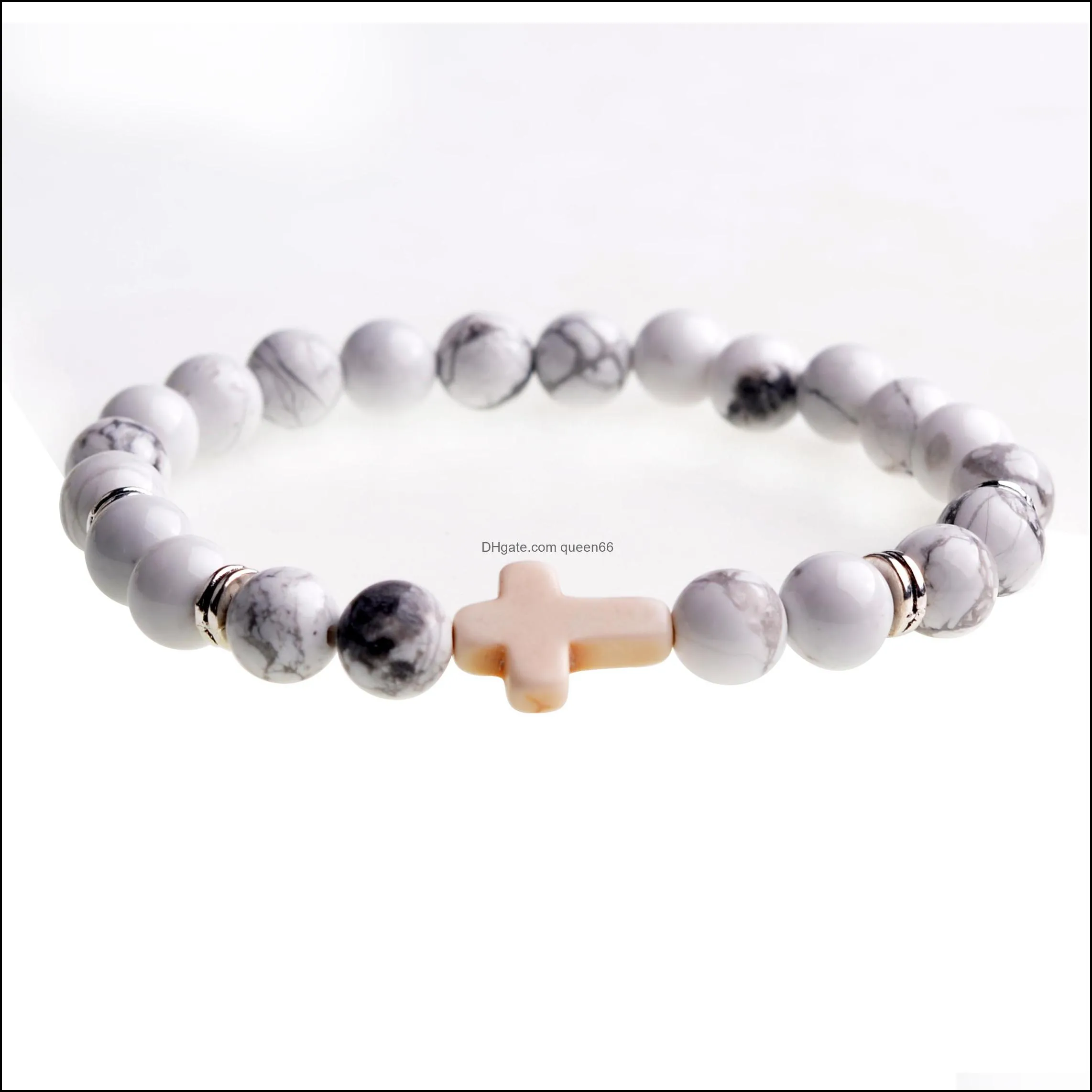 10pc/set factory wholesale custom high quality lucky howlite stone handmade cross charm beaded bracelet for men and women