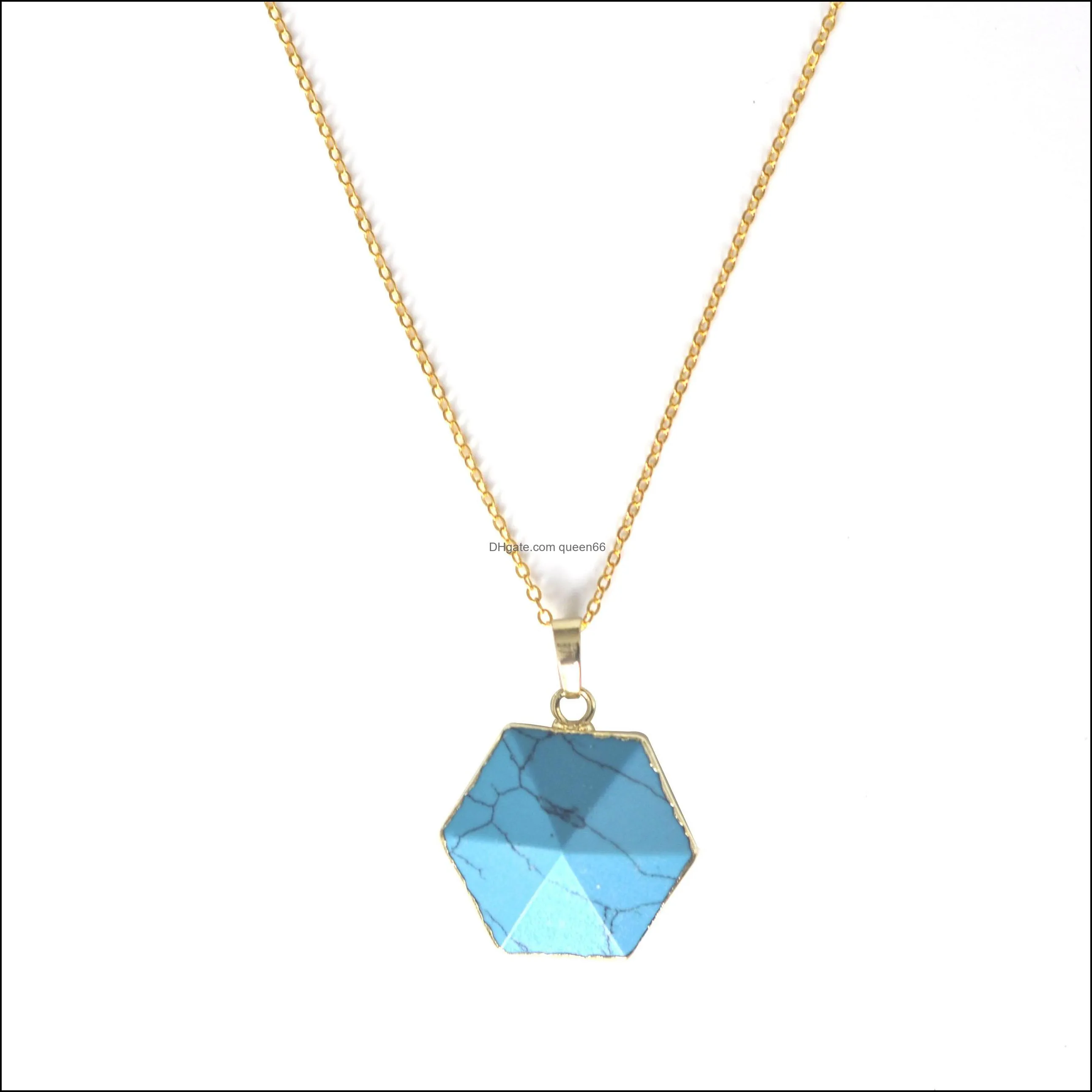 hexagonal pyramid crystal necklace pendant necklaces charm luminous alloy stone in the dark gift for girls and woman