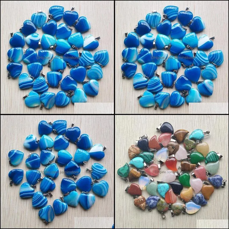 20mm blue stripe onxy dyed heart stone charms pendants for necklace jewelry making