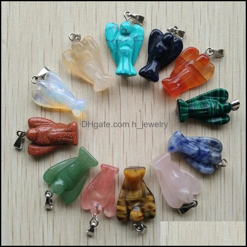 carved angel charms chakra stone pendant healing crystal hangings fashion jewelry making wholesale
