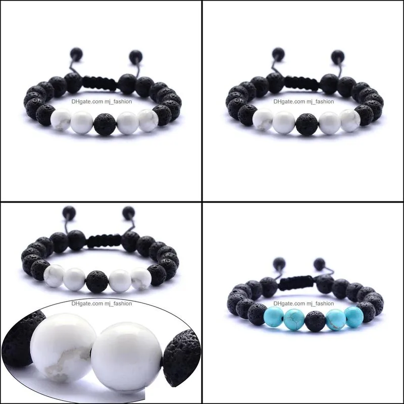 natural turquoise black lava stone weave braided bracelets aromatherapy  oil diffuser bracelet for women men jewelry