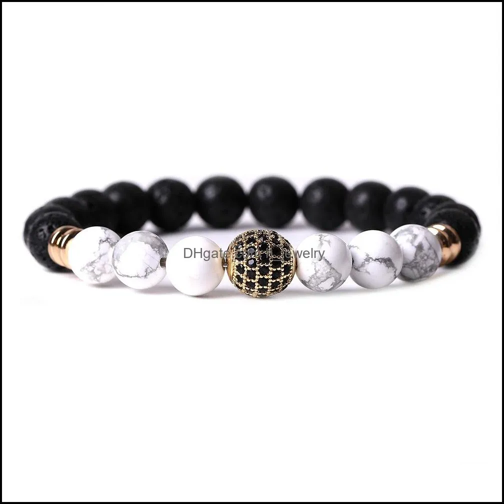 cz ball white turquoise stone beaded men handmade bracelet 8mm buddha lava beads bracelets women jewelry gift