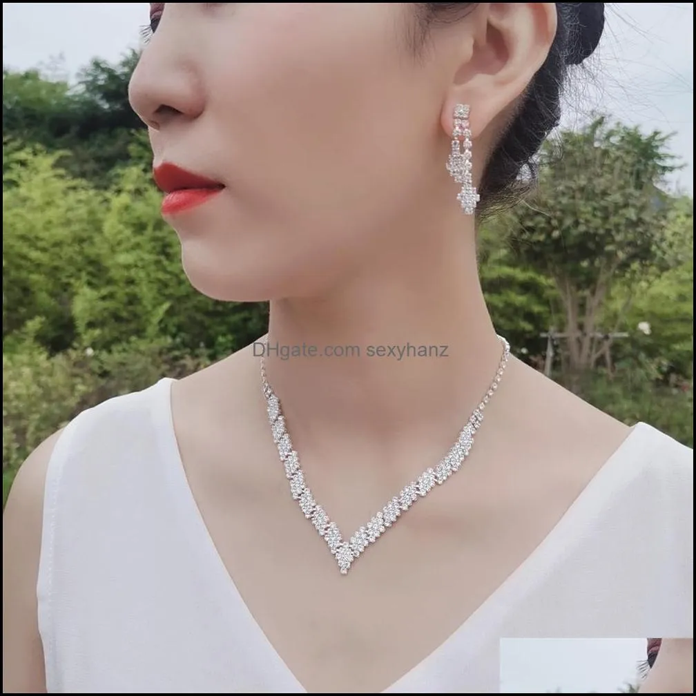 bridal wedding necklace earrings jewelry set claw zircon chain fashion women bridesmaid photography acc