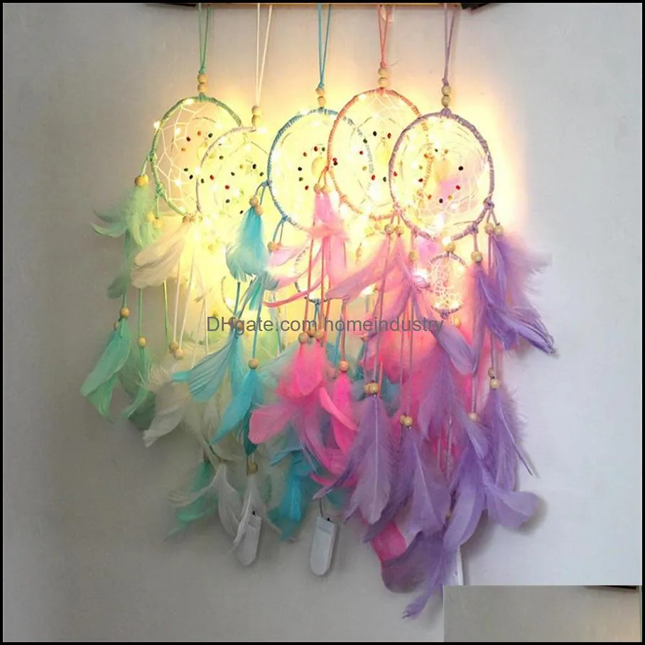 Arts and Crafts LED light crafts dream catcher handmade feather car home wall hanging decoration ornaments gift wind chimes Christmas