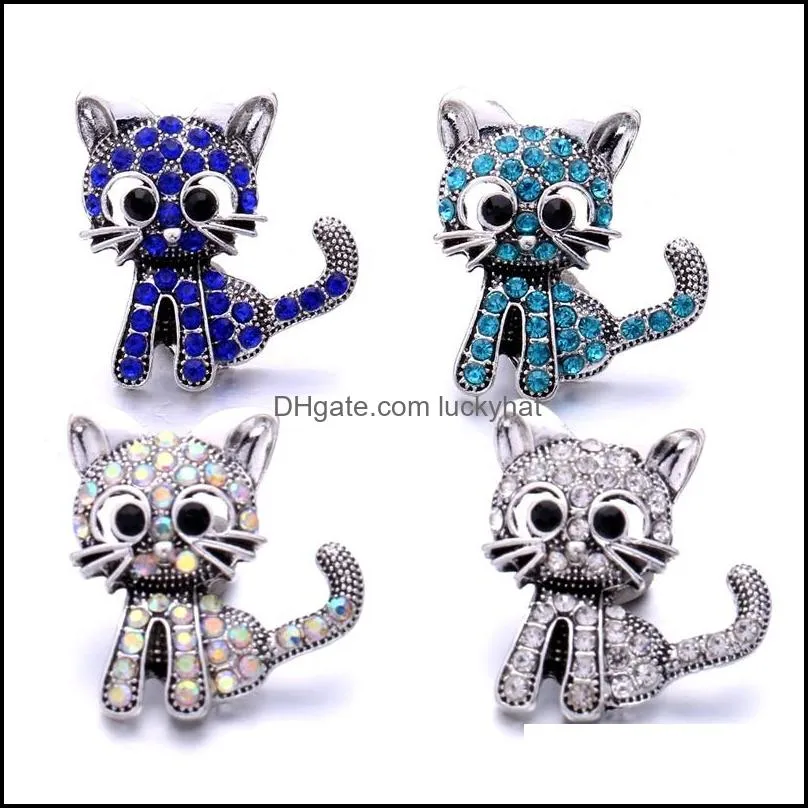 noosa rhinestone 3d cat 18mm ginger snap jewelry silver plated snap diy necklace bracelet accessory new finding