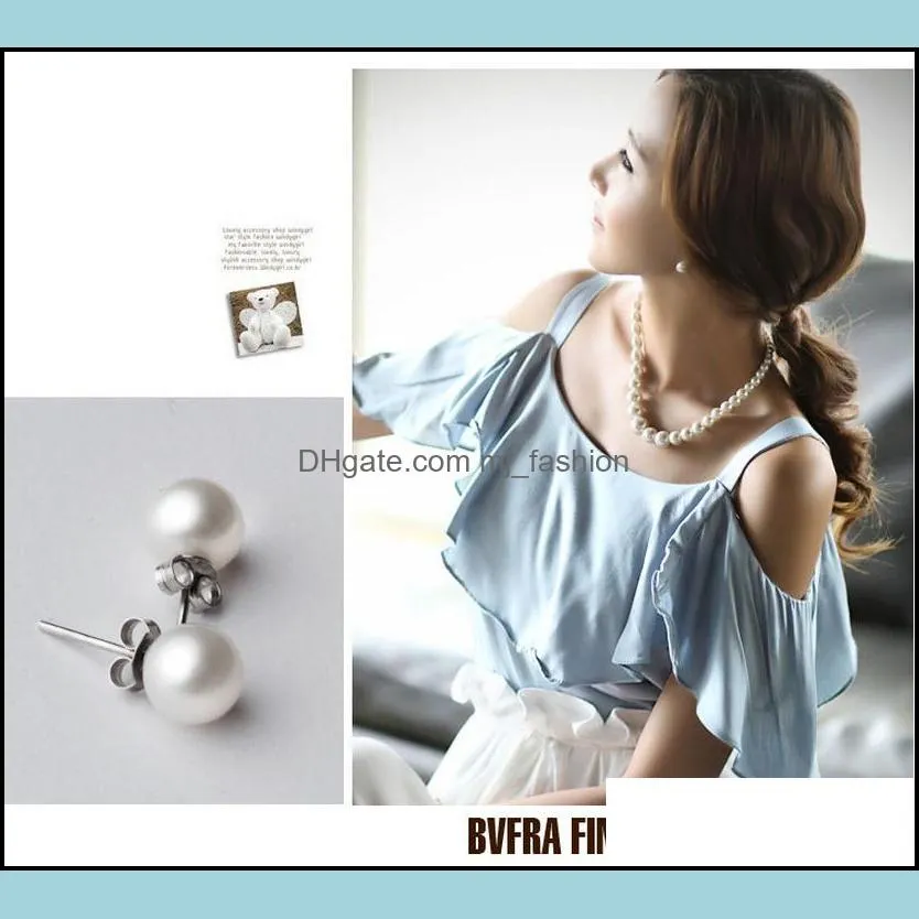 s925 silver plated 6mm 8mm 10mm imitation pearl ball stud earrings women`s fashion jewelry earrings wedding party ed029