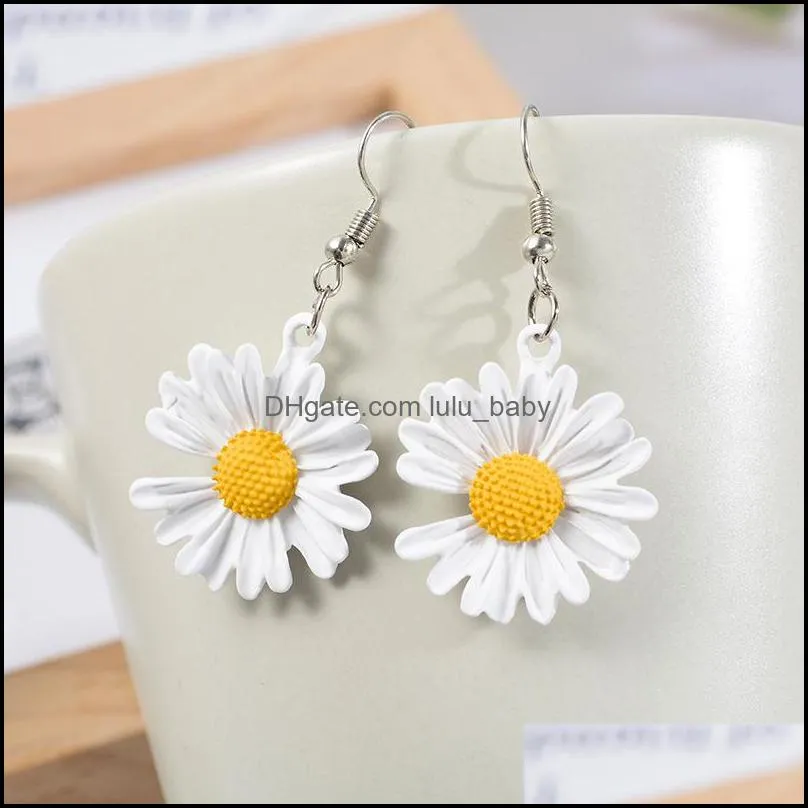daisy flower earrings bright colorful painting cabochon charm dangle earrings for women jewelry gold color wholesale