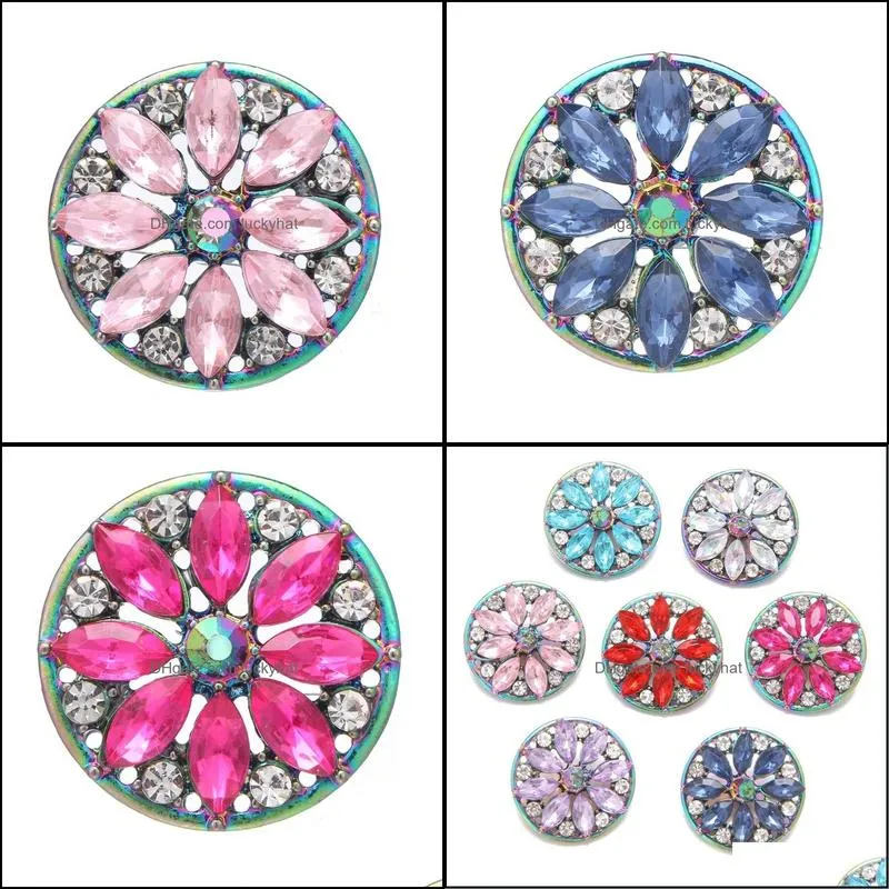 noosa plating dazzling oval crystal flower snap buttons fit diy 18mm snap button bracelet necklace acc jewelry women mengift