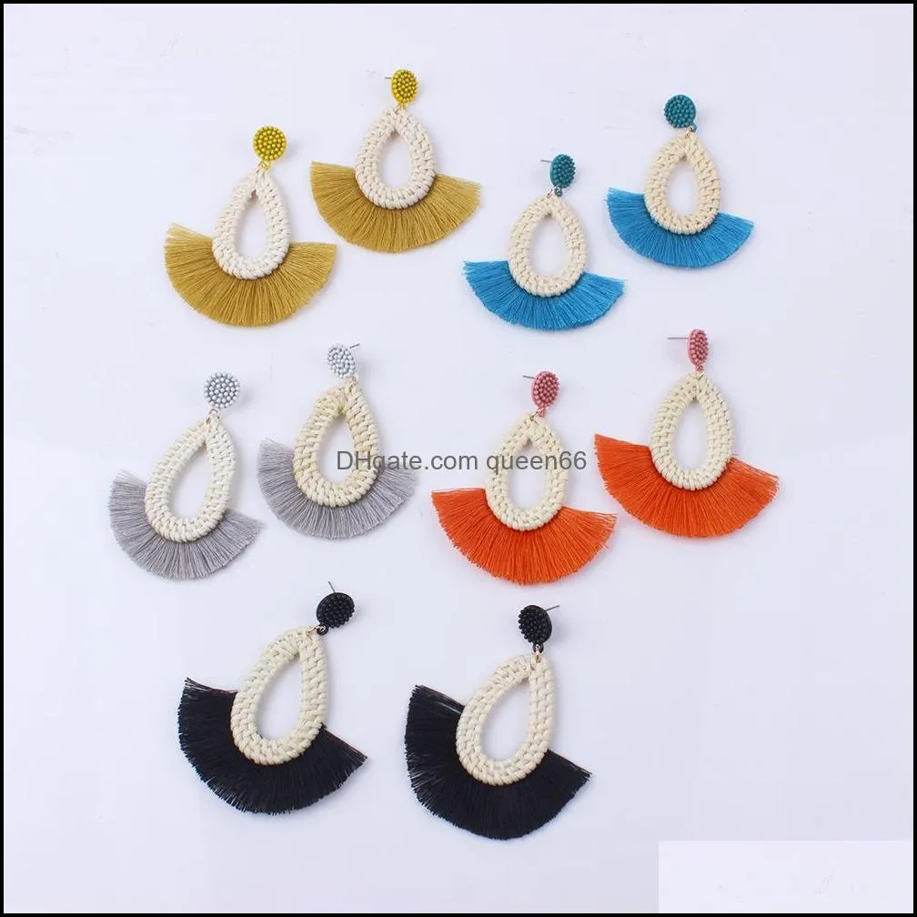 woven earrings fan-shaped tassel earrings women`s bohemian jewelry statement chandelier wind tassel woven earrings