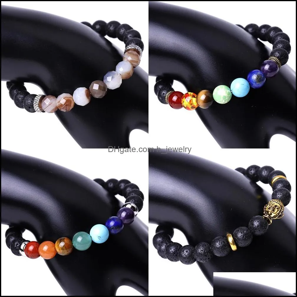 8mm black lava stone seven chakras healing beads charm bracelet women men energy buddha bracelets jewelry