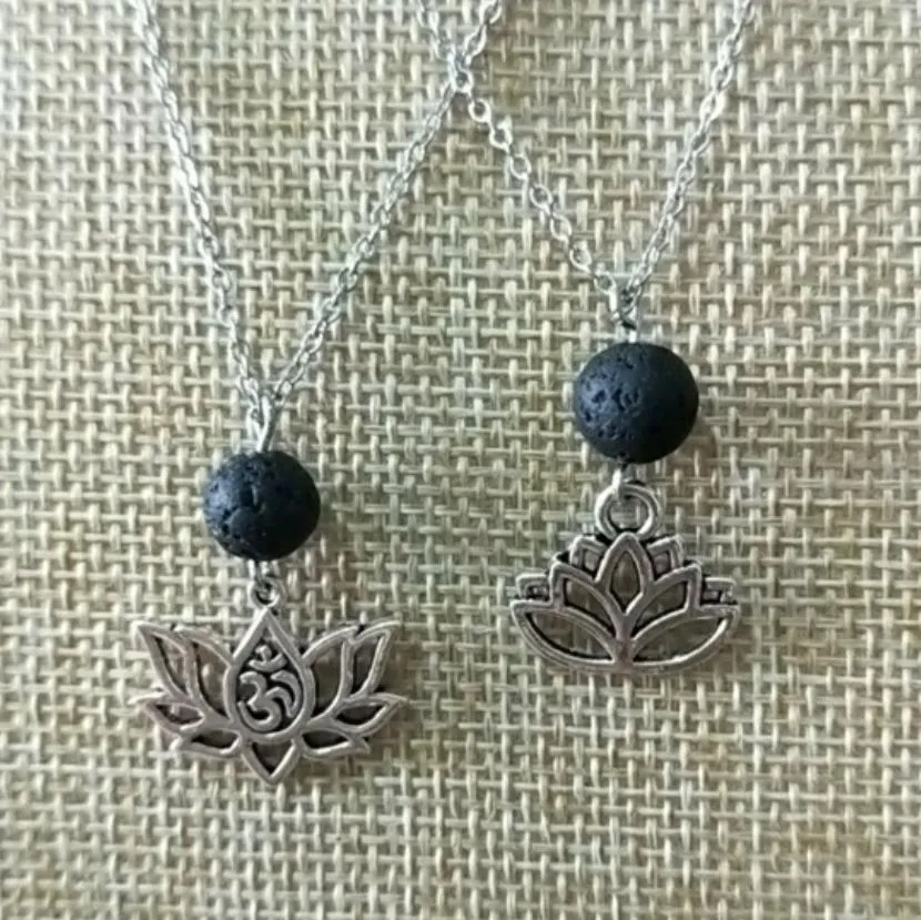 lotus flower black lava stone necklace volcanic rock beads diy aromatherapy essential oil diffuser necklaces women jewelry