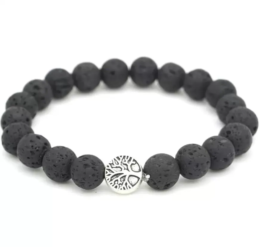 tree of life charms 8mm black lava stone beaded strand bracelet essential oil diffuser bracelets hand strings for women men