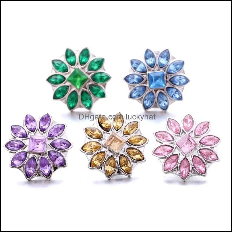 bright rhinestone fastener 18mm snap button flower clasp metal charms for snaps jewelry findings suppliers snapper