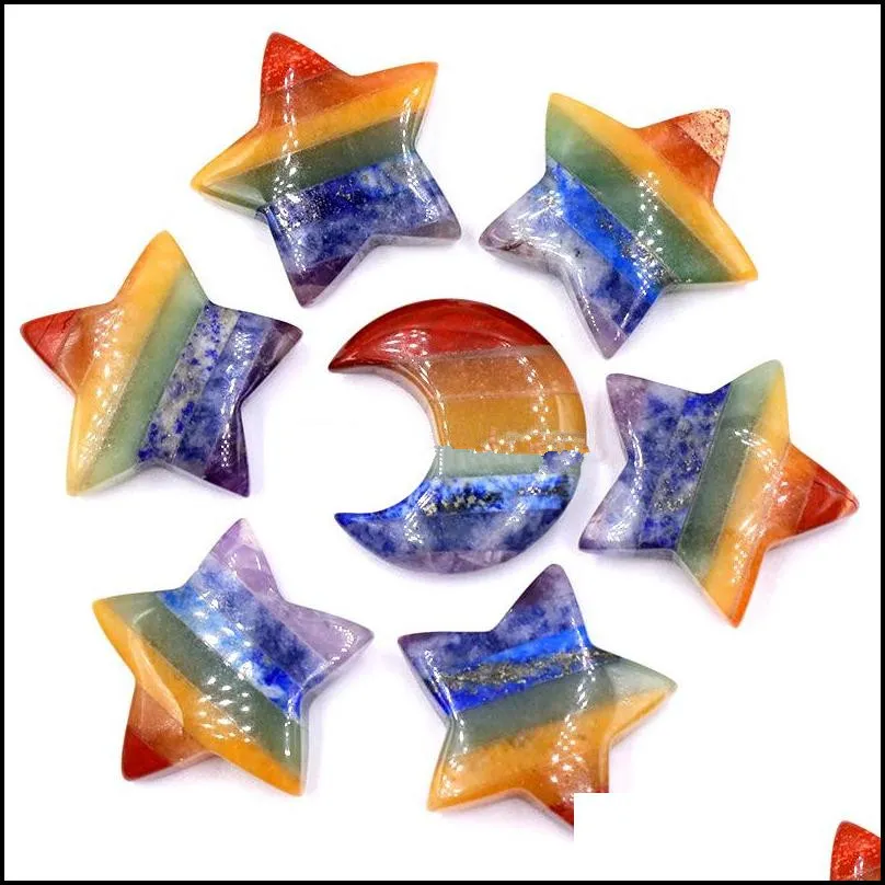 30mm rainbow chakra stone carving sun moon star shape crystal healing meditation decoration ornaments crafts gift