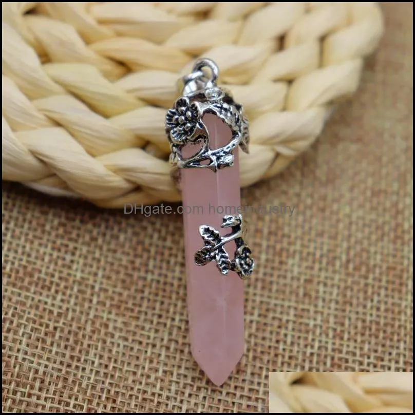 natural crystal stone necklace creative plum blossom crystal column pendant necklaces with chain jewelry accessories rre12569