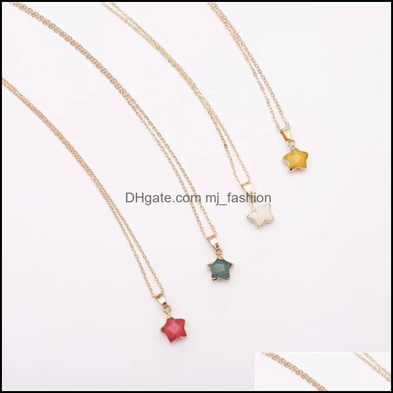 gold plating edged five point star stone necklace healing crystal energy druzy quartz pendant necklaces fashion women men jewelry