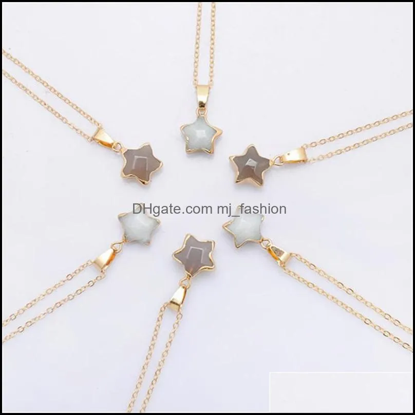 gold plating edged five point star stone necklace healing crystal energy druzy quartz pendant necklaces fashion women men jewelry