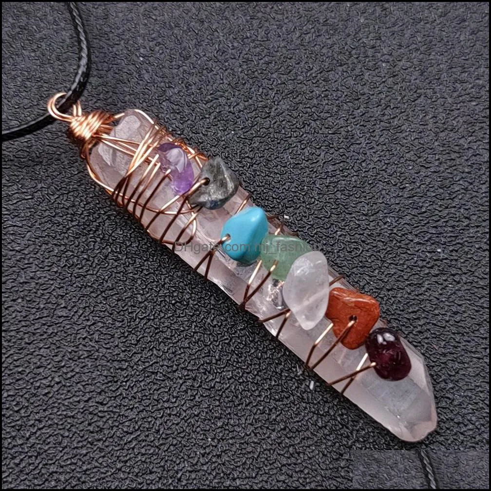 irregular crystal pillar necklace reiki healing seven chakra beads energy pendant charms necklaces pendulum amulet orgonite jewelry