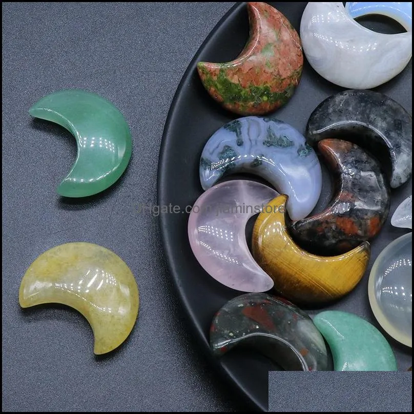 30mm crescent moon statue natural crystal stone colorfull mascot meditation healing reiki gemstone gift collection and home decor