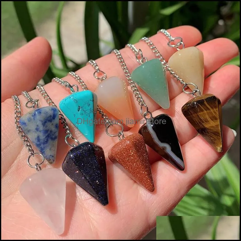 natural stone pendants pendulum pink quartz agates tiger eye black obsidian healing crystal pendant amulet divination dowsing