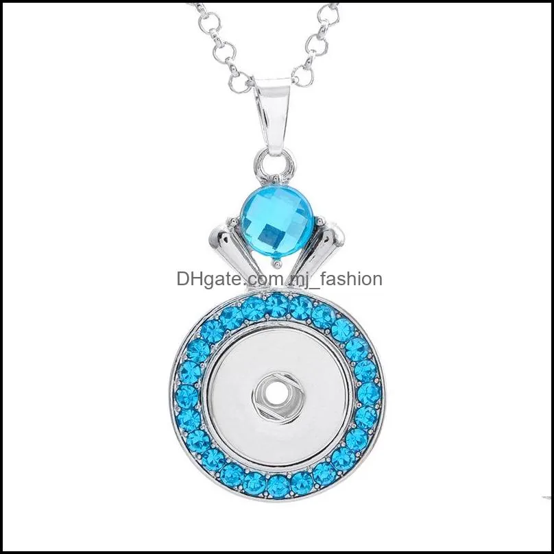 snap button jewelry blue pink rhinestone silver zircon pendant fit 18mm snaps buttons necklace for women men noosa d012