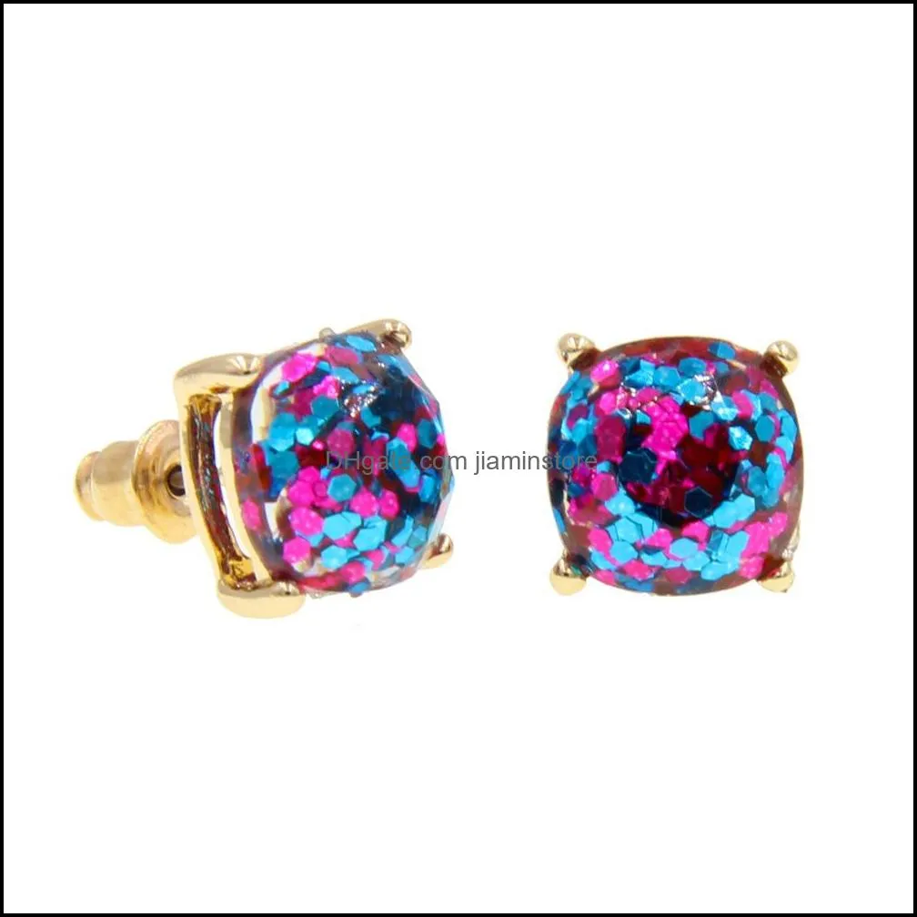 inspired style opal glitter studs gold rainbow square charms stud earrings women fashion jewelry earings