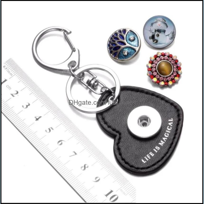 7 love heart pu leather snap button key rings chain snap keychains fit diy 18mm snap jewelry