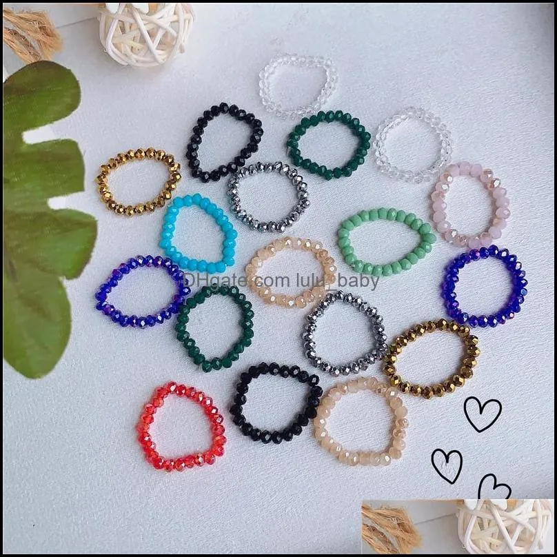 korea light luxury fashion glass crystal beaded ring for women`s individuality elastic rings cool style