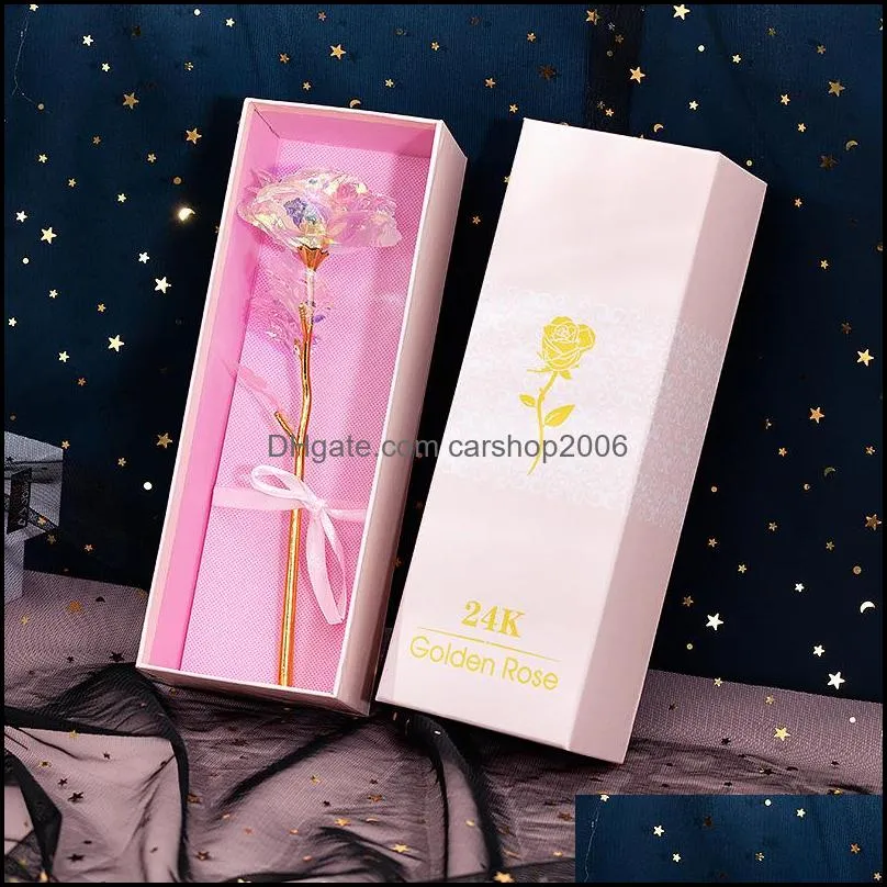 2021 gold foil plated rose flashing luminous rose flower golden rose wedding decor birthday mother`s day valentine day boxed gift 1273