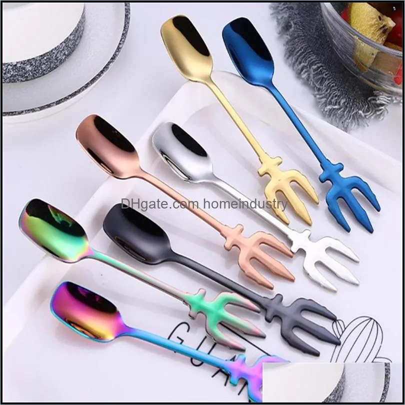 Arts and Crafts Stainless steel dessert spoon 7 colors ice cream spoons coffee spoon multi function kitchen accessories flatware fruit